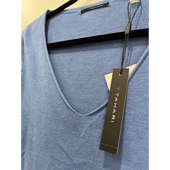 NWD Tahari Women's Size L Blue Wave V-Neck Sweater MSRP $68 "thread pulls" - Picture 7 of 11